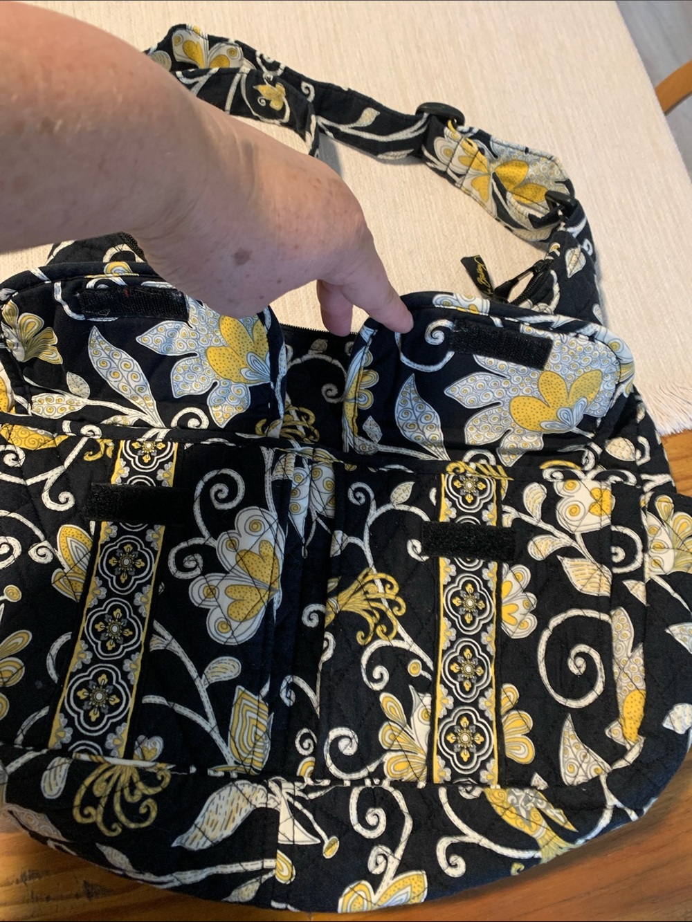 Quilted Floral Crossbody Shoulder Bag - Black & Yellow - Picture 3 of 12